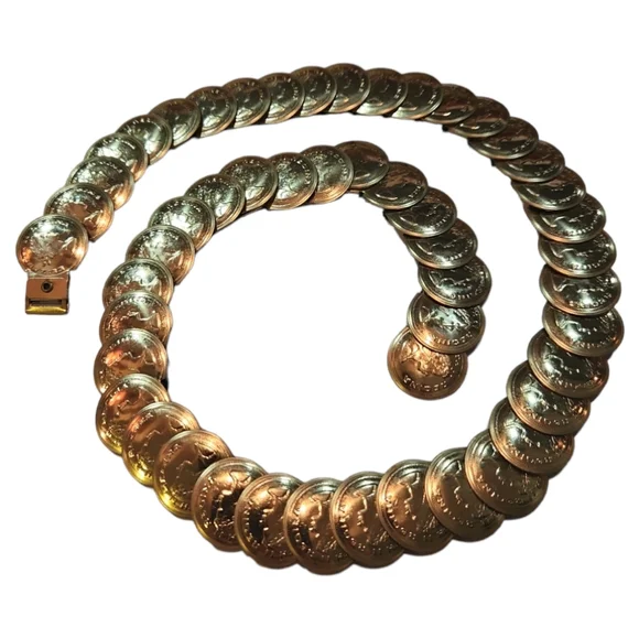 BELT GOLD TONE COIN CONCHO STRETCH BOHEMIAN BELT - Picture 2 of 4